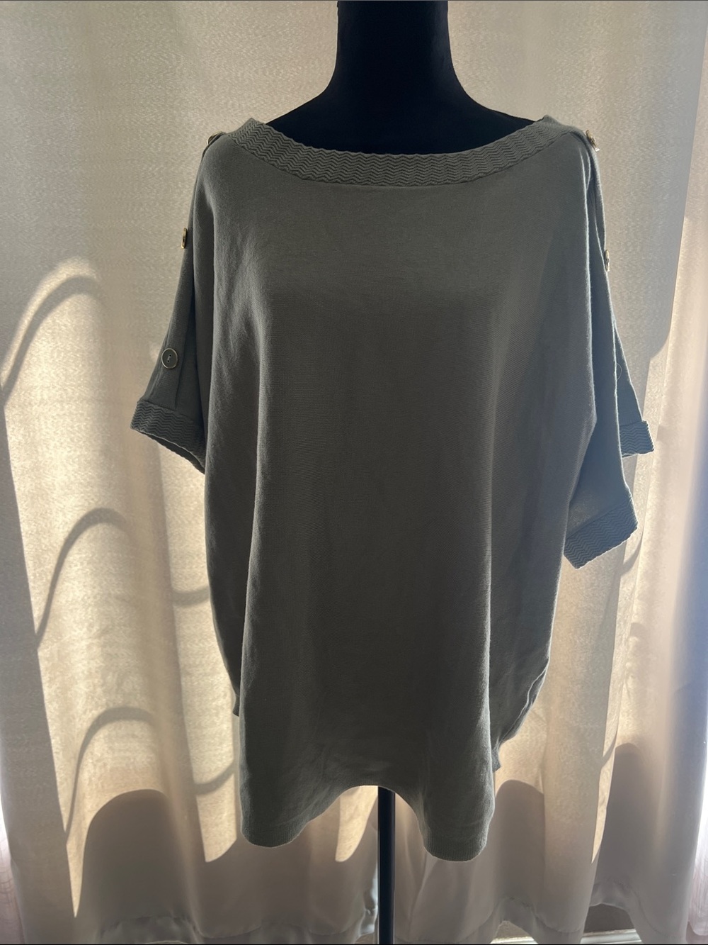 Melissa Paige Olive Green Button-Tab Boatneck Top